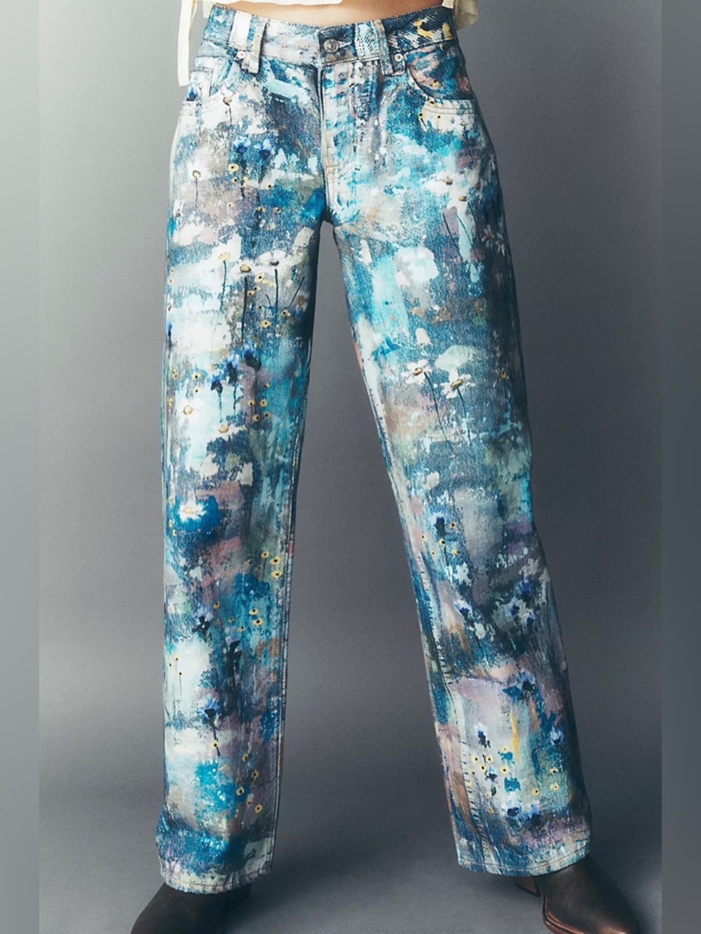 Free People Tennessee Low-Rise Illusions Painted Floral Jeans 25 NWT We The Free - Picture 6 of 12